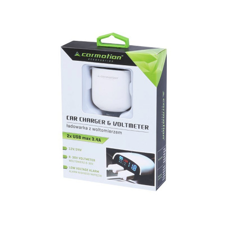 Volttimittari + 2xUSB-laturi 3.4A 12/24V CARMOTION