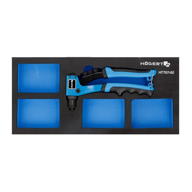 Riveter HOEGERT HT7G142Kniediklis / Su dėklu vėžimėliuiЗаклепочник в ложементе EVA с местом для хранения заклепок HOEGERT