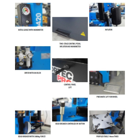 Automātiska riteņu montāžas mašīna + zema profila stiprinājums līdz 30"+ INFLATORS + INTEGRĒTS RITEŅA PACĒLĀJS + DIVI ĀTRUMI