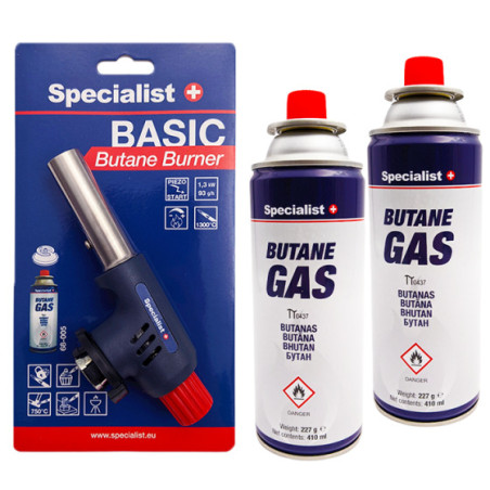 Dujinis degiklis Specialist+ pjezo 1300°C su butano dujomis 2x227gr